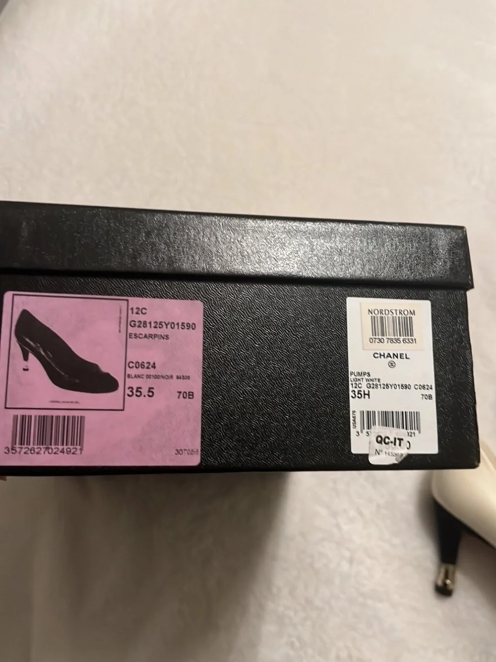 CHANEL Cream and Black Cap-Toe Mid Heel Pumps 35.5